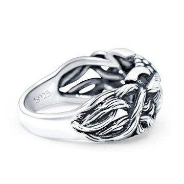 Owl Oxidized Band Solid 925 Sterling Silver Thumb Ring (10.5mm)